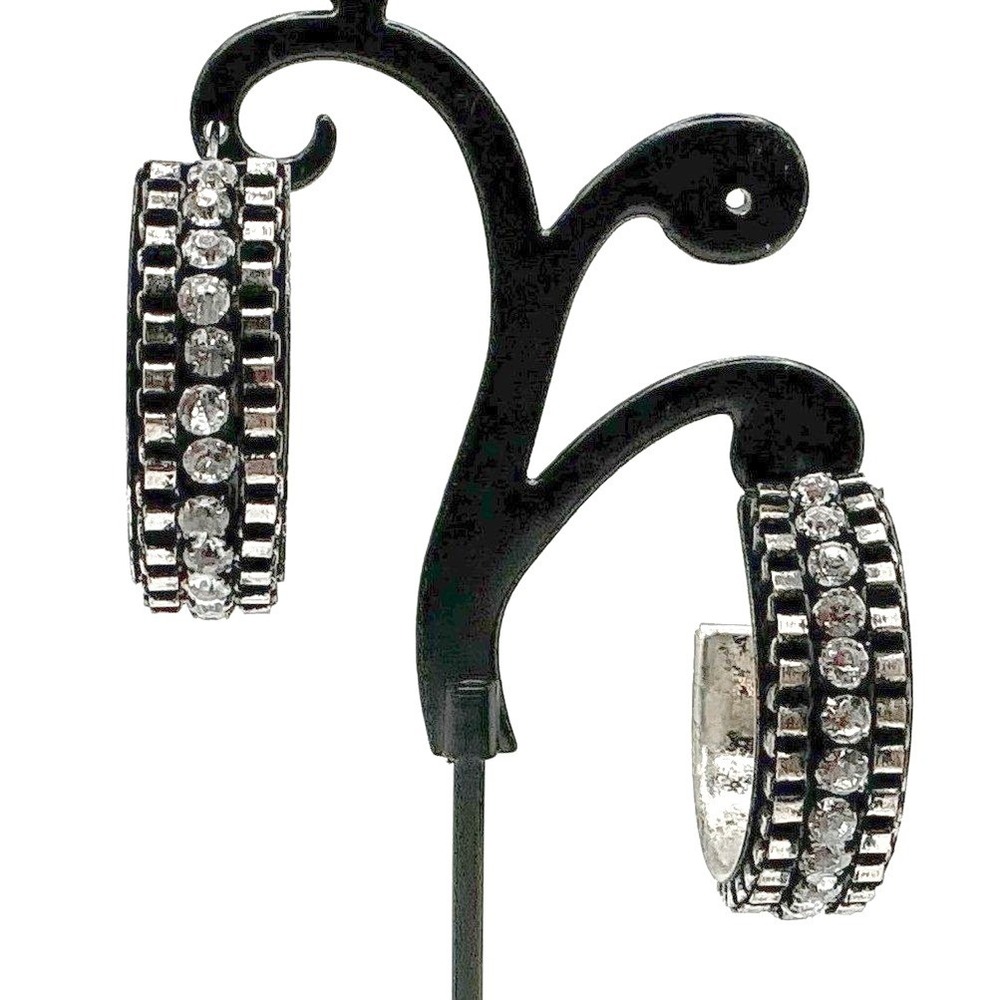 Hoop Earrings 1.5" Rhinestone  • Silver-Tone Sparkly‎ Fashion Hoops • New